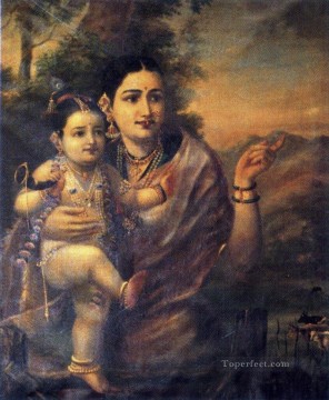 Raja Ravi Varma Yasoda con Krishna Pinturas al óleo